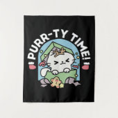 Weihnachtsfeier mit Purr-ty-Time Cat Wandteppich (Vorderseite)
