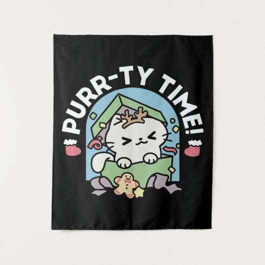 Weihnachtsfeier mit Purr-ty-Time Cat Wandteppich (Vorderseite)