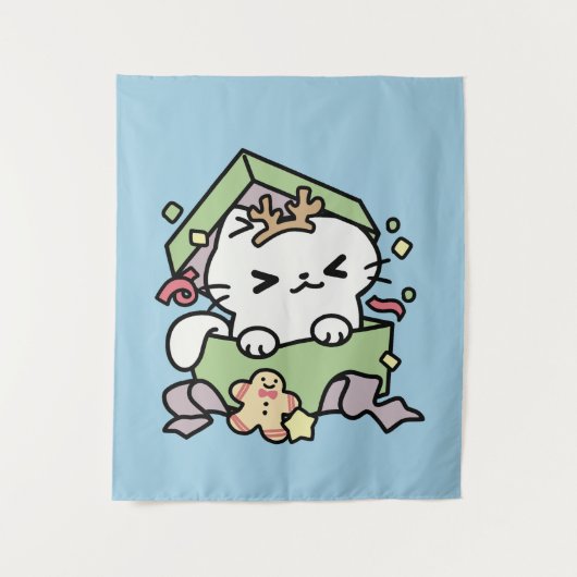 Weihnachtsfeier mit Purr-ty-Time Cat Wandteppich (Vorderseite)