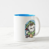 Weihnachtsfeier mit Purr-ty-Time Cat Zweifarbige Tasse (VorderseiteRechts)