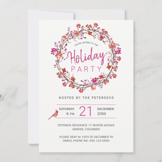 Weihnachtsfeier mit roten Beeren Einladung (Vorderseite)