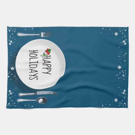 Weihnachtsfeier mit Schneemann Geschirrtuch (Horizontal)