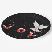 Weihnachtsfeier mit Taube und Schneeflocken Pappteller (Schrägansicht)