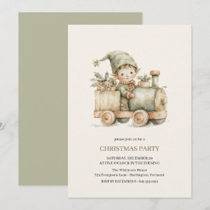 Weihnachtsfeier mit Vintage-Christmas-Elf-Zug Einladung