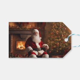 Weihnachtsfeier mit Weihnachtsbaum und Kamin Geschenkanhänger