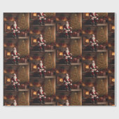 Weihnachtsfeier mit Weihnachtsbaum und Kamin Geschenkpapier (Flach)