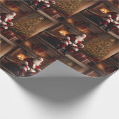 Weihnachtsfeier mit Weihnachtsbaum und Kamin Geschenkpapier (Ecke)