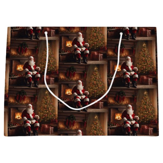 Weihnachtsfeier mit Weihnachtsbaum und Kamin Große Geschenktüte (Vorderseite)