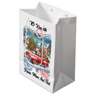 Weihnachtsfeier mit Winteraufklebern Mittlere Geschenktüte