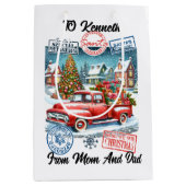 Weihnachtsfeier mit Winteraufklebern Mittlere Geschenktüte (Vorderseite)