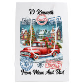 Weihnachtsfeier mit Winteraufklebern Mittlere Geschenktüte (Rückseite)