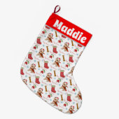 Weihnachtsfeier mit Yorkie-Muster Großer Weihnachtsstrumpf (Vorderansicht (hängend))