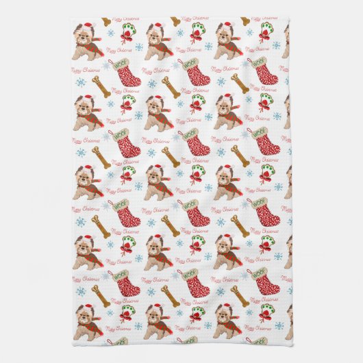 Weihnachtsfeier mit Yorkie Pattern Geschirrtuch (Vertikal)
