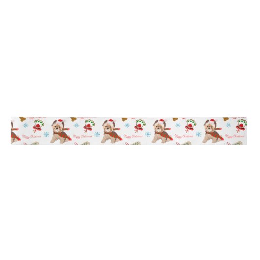 Weihnachtsfeier mit Yorkie Pattern Satinband (Vorderseite)