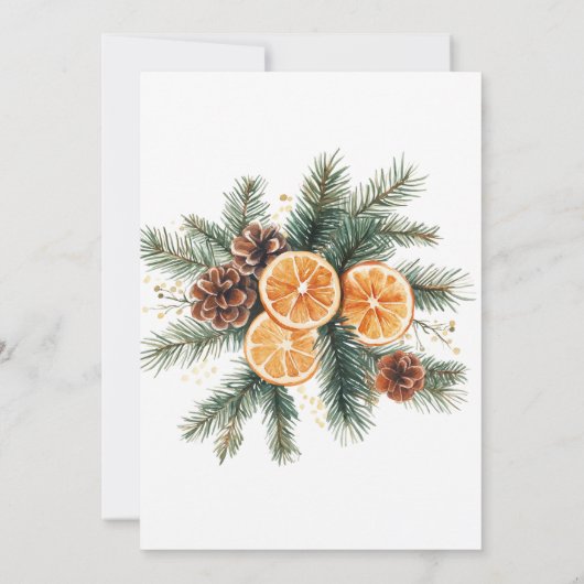 Weihnachtsfeier mit Zitrusfrüchten und Orangen Einladung (Rückseite)