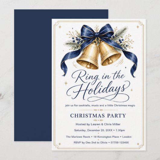 Weihnachtsfeier Navy Gold Einladung (Vorne/Hinten)