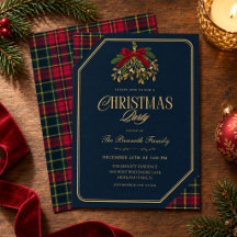 Weihnachtsfeier Navy Tartan Karo Roter Bogen