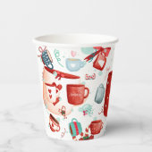 Weihnachtsfeier niedliches Muster rot und blau Pappbecher (Vorderseite)