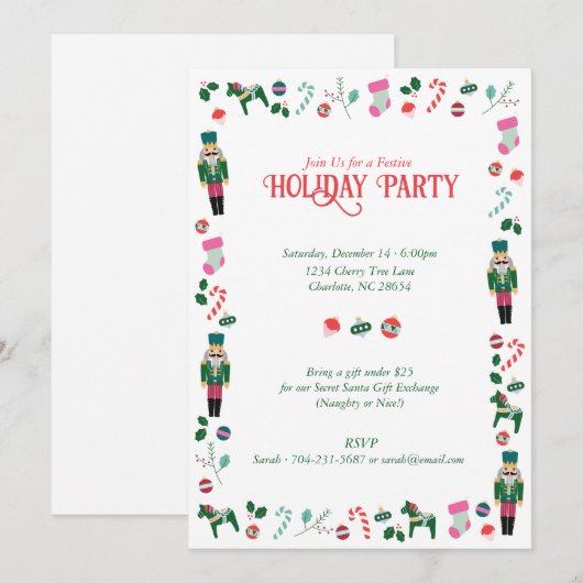 Weihnachtsfeier Nutcracker Feiertag Party Einladung (Vorne/Hinten)