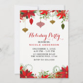 Weihnachtsfeier Ornamente & Poinsettia Einladung (Vorderseite)