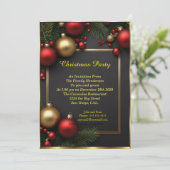 Weihnachtsfeier Party baubles red Holiday Celebrat Einladung (Stehend Vorderseite)