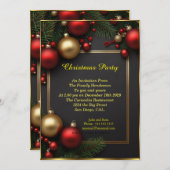 Weihnachtsfeier Party baubles red Holiday Celebrat Einladung (Vorne/Hinten)