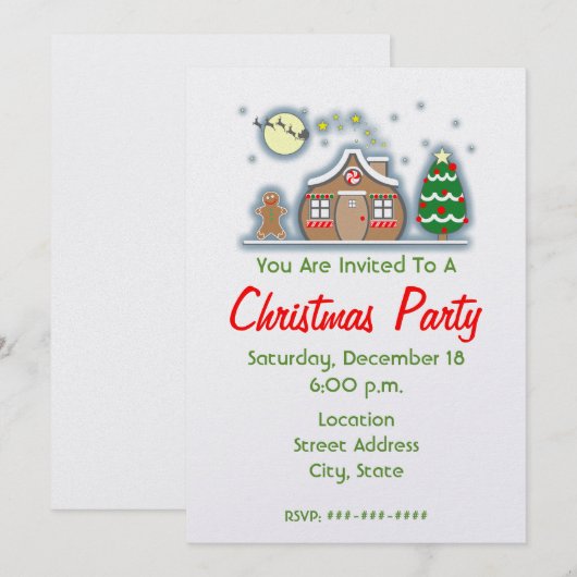 Weihnachtsfeier Party Einladung - Lebkuchenhaus (Vorne/Hinten)