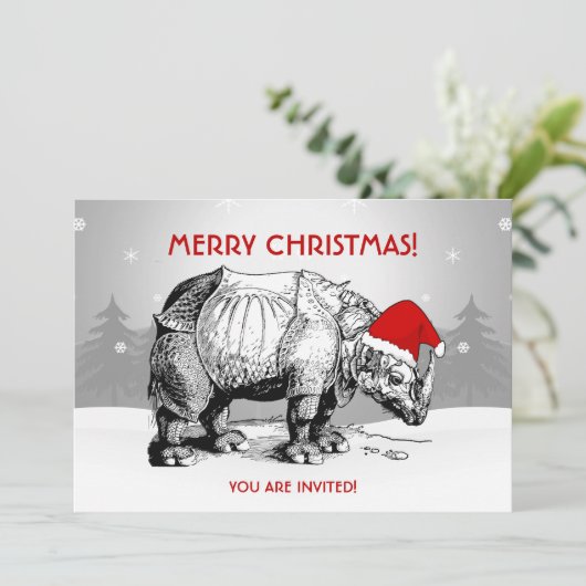 Weihnachtsfeier Party Einladung Rhino Weihnachtsma (Stehend Vorderseite)