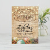 Weihnachtsfeier Party Feiertage Rustikales Holz Einladung (Stehend Vorderseite)