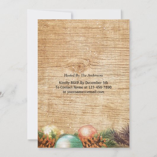 Weihnachtsfeier Party Feiertage Rustikales Holz Einladung (Rückseite)
