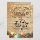 Weihnachtsfeier Party Feiertage Rustikales Holz Einladung (Vorne/Hinten)