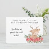 Weihnachtsfeier Poinsettia Little Deer Birthday Pa Dankeskarte (Stehend Vorderseite)