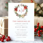 Weihnachtsfeier Poinsettia Monogram Wreath Wedding Einladung