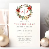 Weihnachtsfeier Poinsettia Monogram Wreath Wedding Einladung