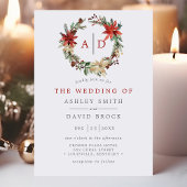 Weihnachtsfeier Poinsettia Monogram Wreath Wedding Einladung