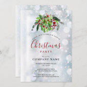 Weihnachtsfeier Red Berries Snow Company Einladung (Vorne/Hinten)