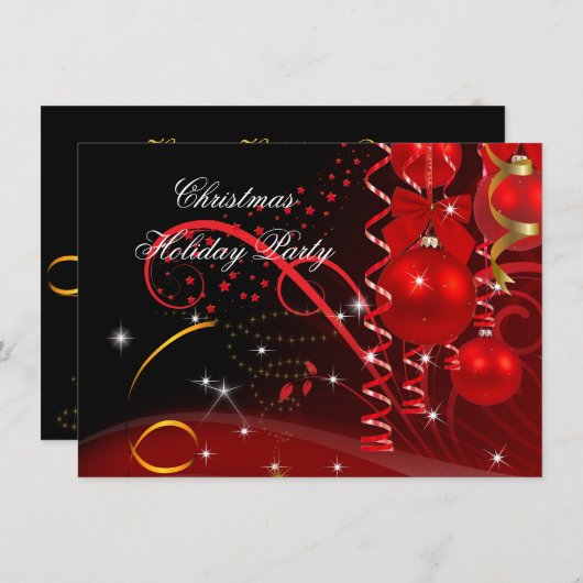 Weihnachtsfeier Red Black Gold Balls Einladung (Vorne/Hinten)
