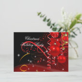 Weihnachtsfeier Red Black Gold Balls Einladung (Stehend Vorderseite)