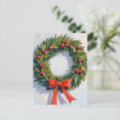 Weihnachtsfeier | Red Bow Merry Feiertagspostkarte (Stehend Vorderseite)
