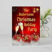 Weihnachtsfeier Red Gold Champagne Folien Feiertagskarte (Stehend vorne)