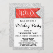 Weihnachtsfeier Red & Grau Silver Glitzer Einladung (Vorne/Hinten)