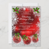 Weihnachtsfeier Red Holly Bauble Snowflake Einladung (Vorderseite)