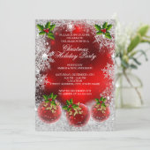 Weihnachtsfeier Red Holly Bauble Snowflake Einladung (Stehend Vorderseite)