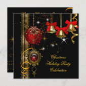 Weihnachtsfeier Red White Black Gold Einladung (Vorne/Hinten)