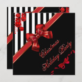 Weihnachtsfeier Red White Strip Xmas Bow Einladung (Vorne/Hinten)