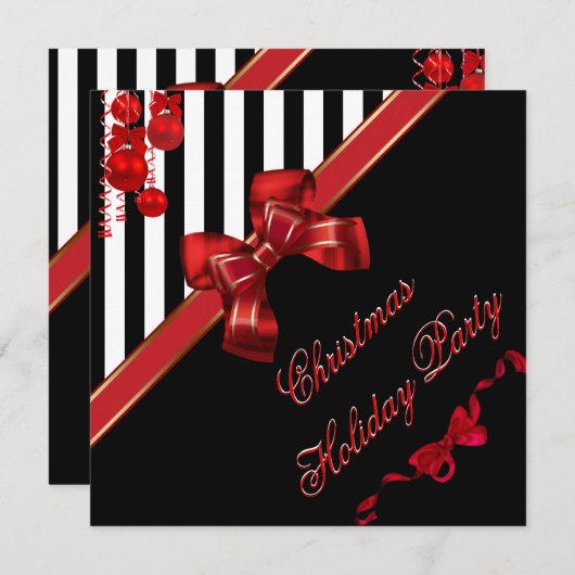Weihnachtsfeier Red White Strip Xmas Bow Einladung (Vorne/Hinten)