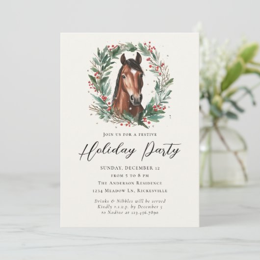 Weihnachtsfeier Reitpferd Einladung (Stehend Vorderseite)