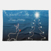 Weihnachtsfeier Rentier Baum Blauer Himmel Glänzen Geschirrtuch (Horizontal)