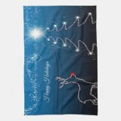 Weihnachtsfeier Rentier Baum Blauer Himmel Glänzen Geschirrtuch (Vertikal)