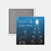Weihnachtsfeier Rentier Baum Blauer Himmel Glänzen Magnet (Vorderseite/Rückseite)